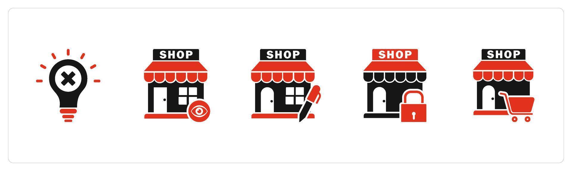 A set of 5 business icons as wrong idea, view store, edit store vector