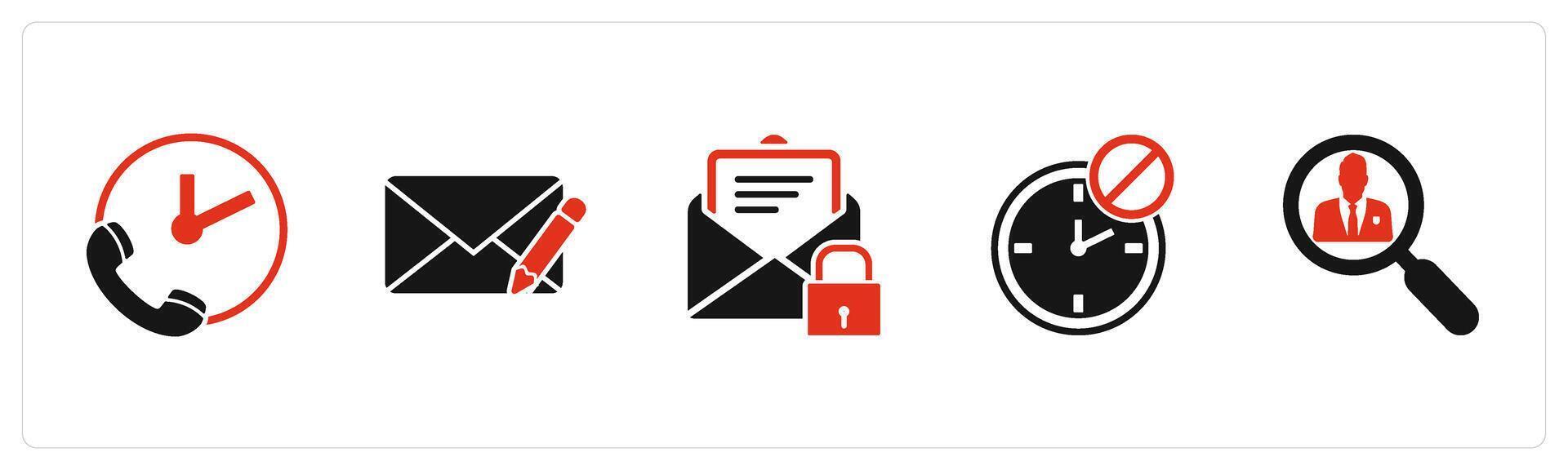 A set of 5 business icons as call on time, edit message, email protection vector