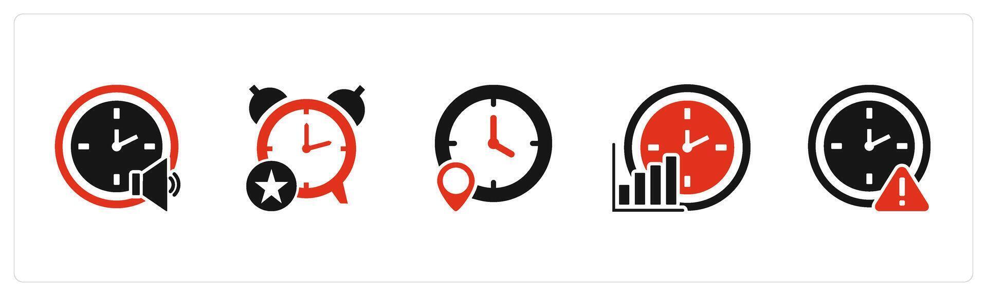 A set of 5 business icons as time speaker, favorite time, time location vector