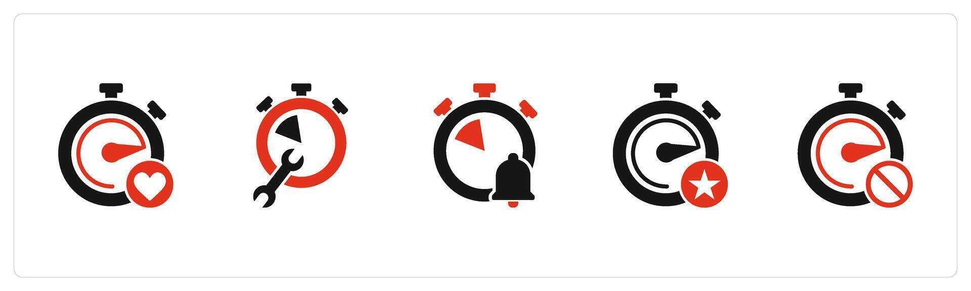 A set of 5 business icons as favorite time, time settings, time notification vector
