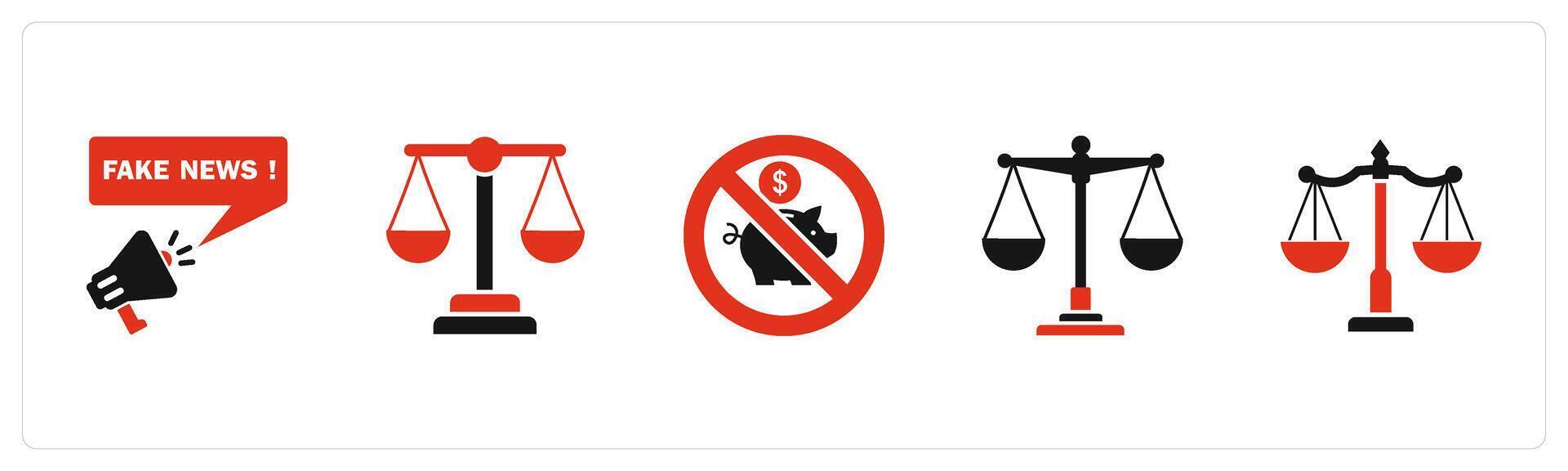 A set of 5 business icons as fake news, legal, savings prohibited vector