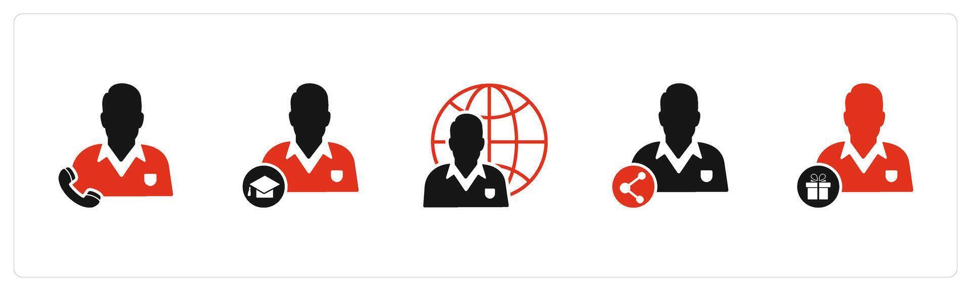 A set of 5 business icons as business call, graduate man, global business vector