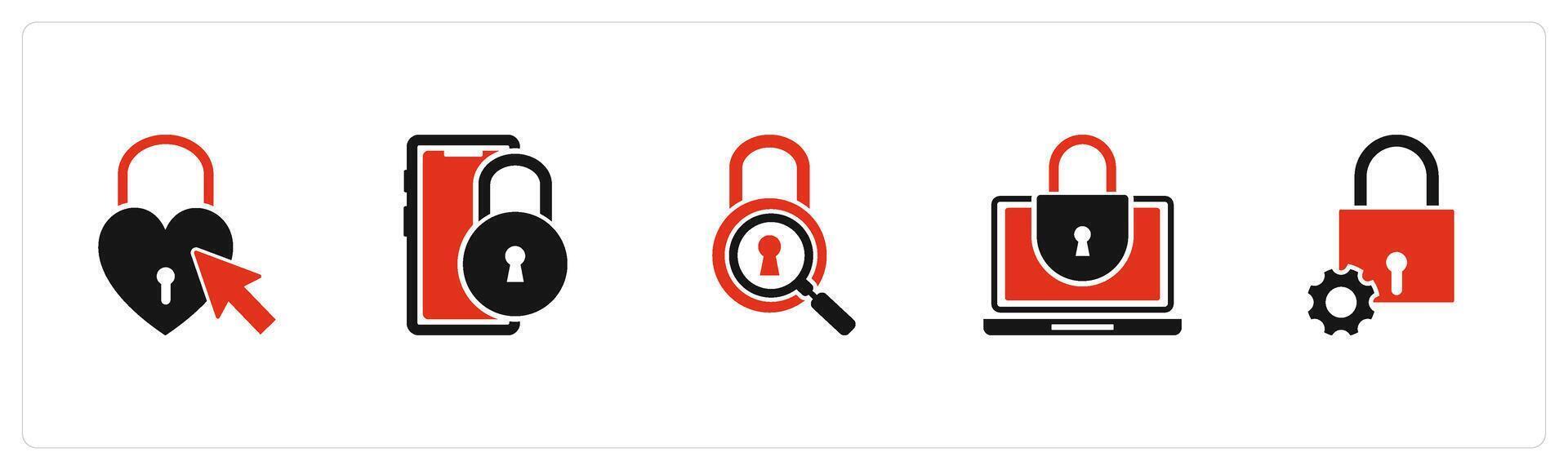 A set of 5 business icons as heart, mobile security, lock search vector