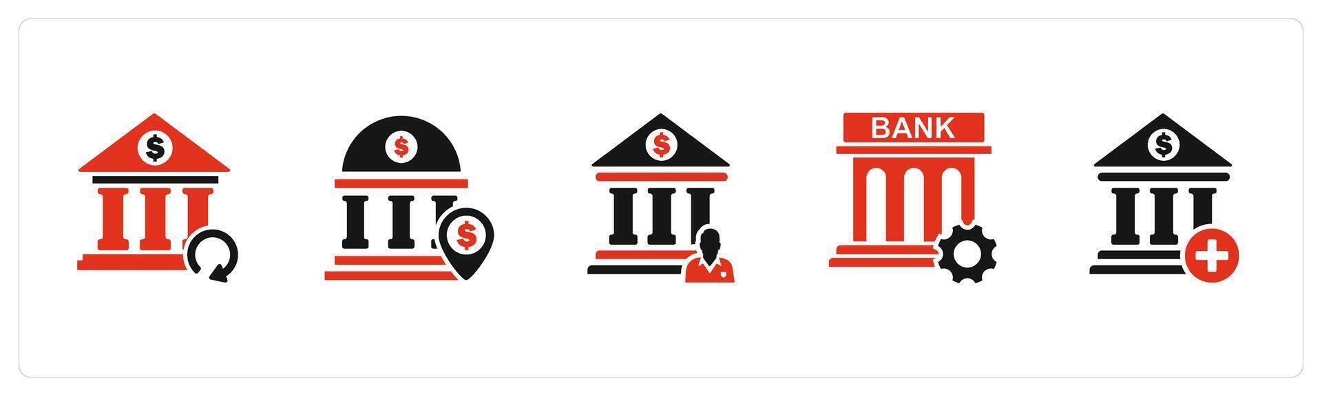 A set of 5 business icons as update bank, bank location, bank owner vector