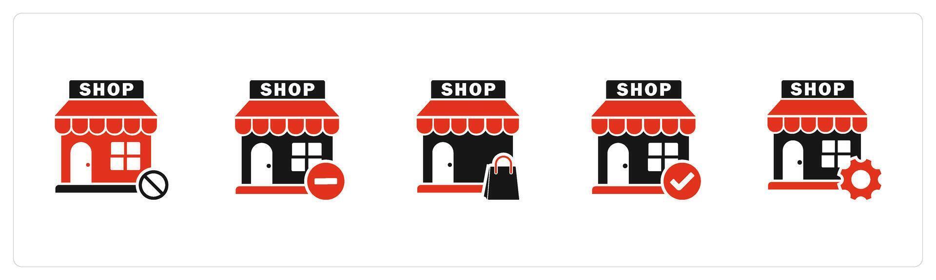 A set of 5 business icons as prohibited shopping, remove store, shopping bag vector