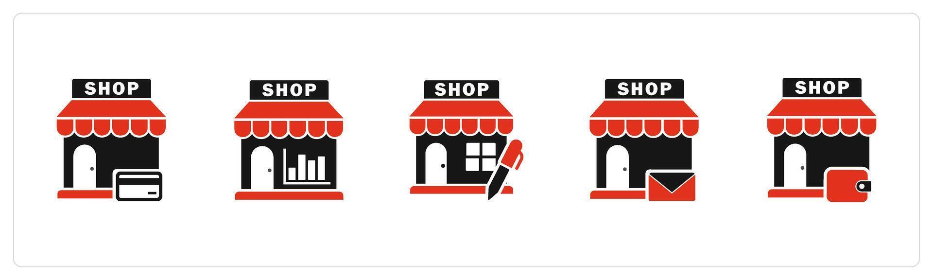 A set of 5 business icons as card shopping, revenue store, edit store vector