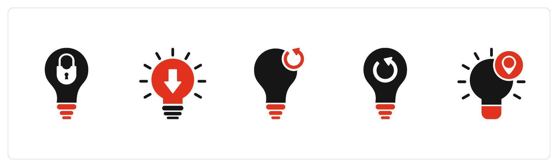 A set of 5 business icons as idea security, inspiration, refresh idea vector