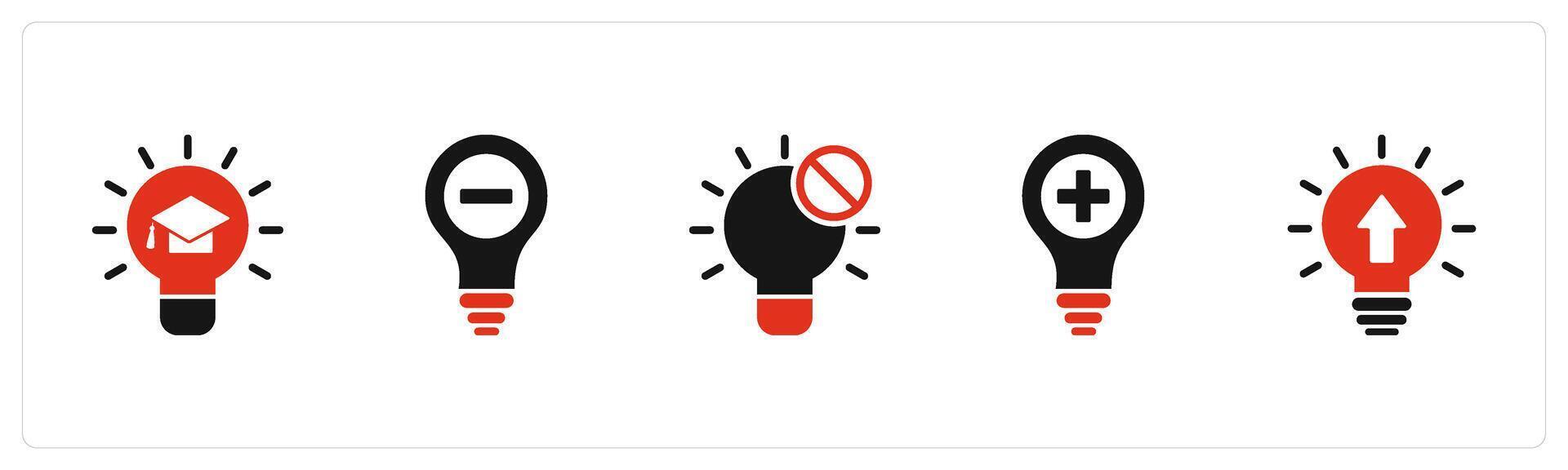A set of 5 business icons as education idea, remove idea, idea vector