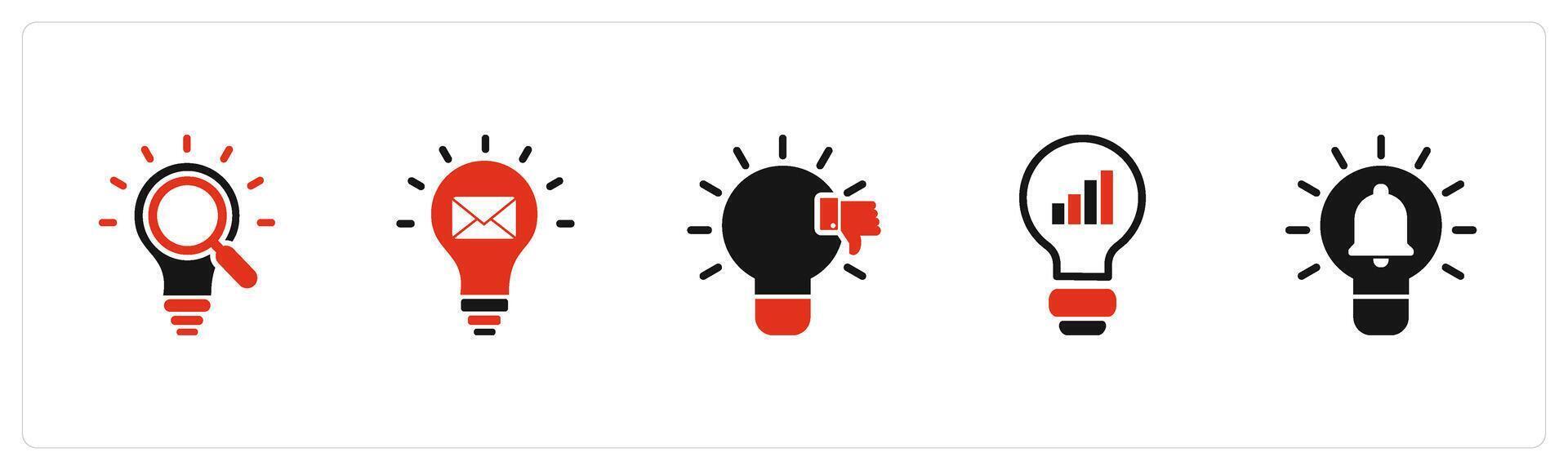A set of 5 business icons as search idea, message idea, dislike idea vector