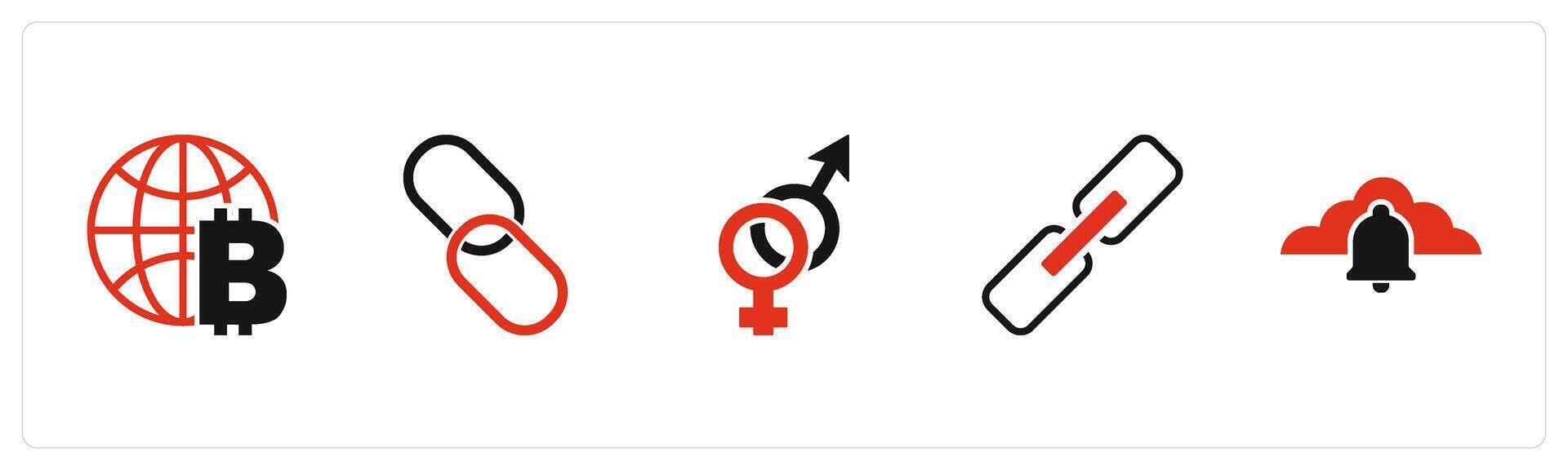 A set of 5 business icons as global currency, link, gender vector