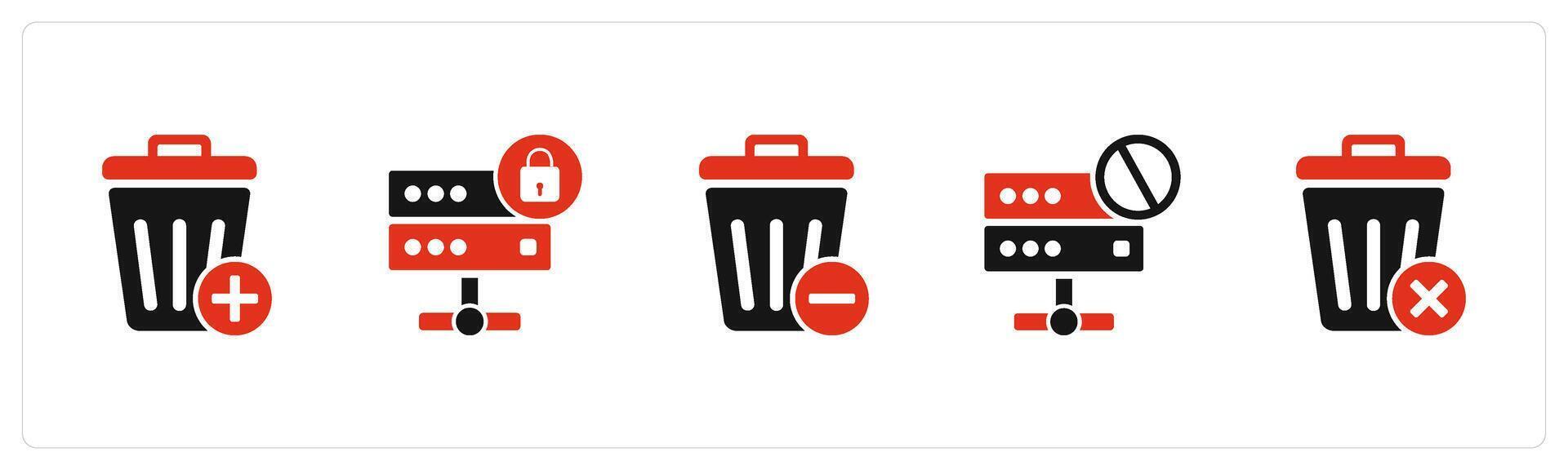 A set of 5 business icons as trash, server security, recycle bin vector