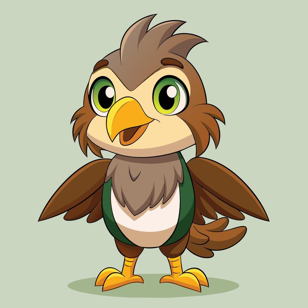 Cute cartoon bird character with green and brown feathers designed for children's media and educational content vector