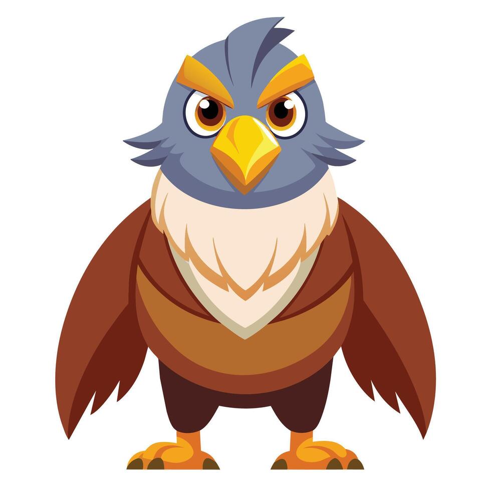 A cartoon eagle stands upright with a determined expression, showcasing detailed feathers and a strong posture vector