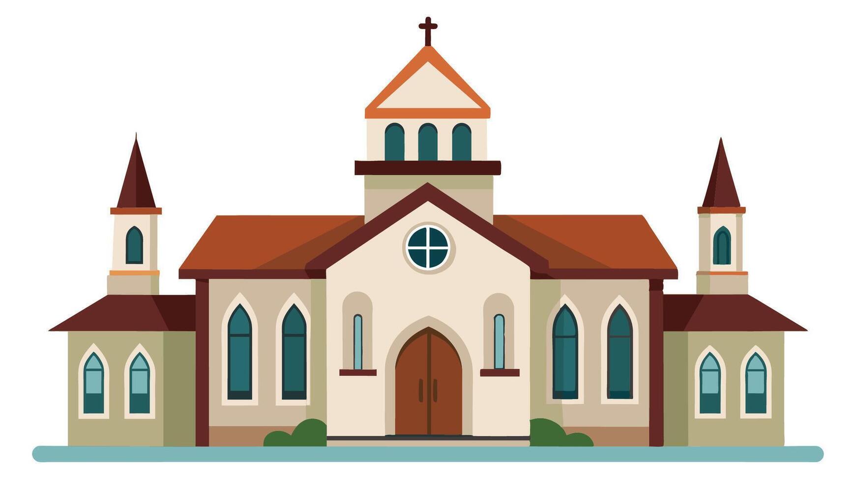 Stylized illustration of a church with steeples and arched windows set against a simple background vector