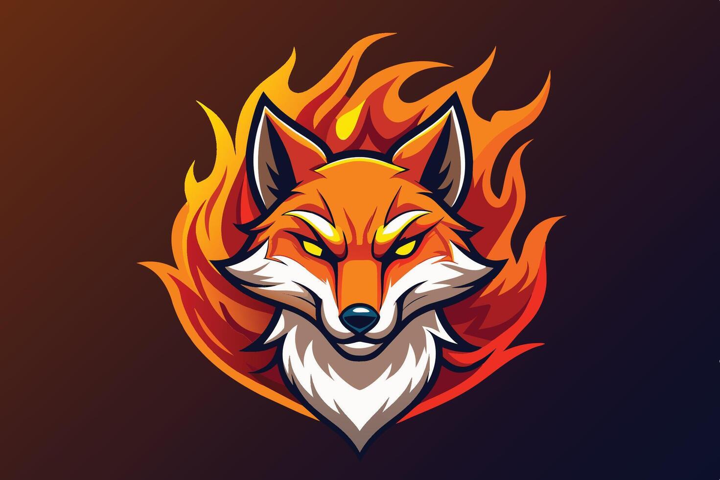 A fierce fox surrounded by flames signifying strength and energy in a bold graphic design vector