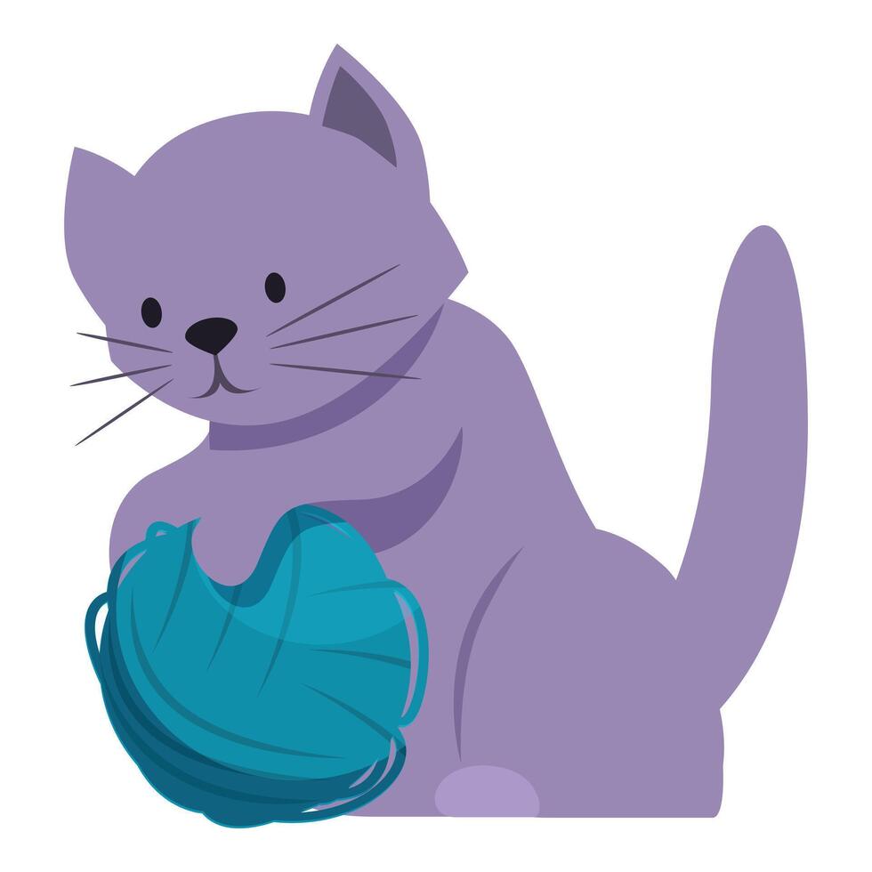 Adorable cat playing with a ball of yarn vector