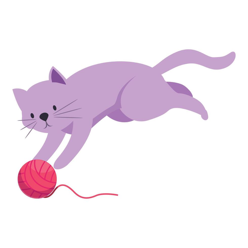 Playful purple cat jumping and catching yarn ball vector