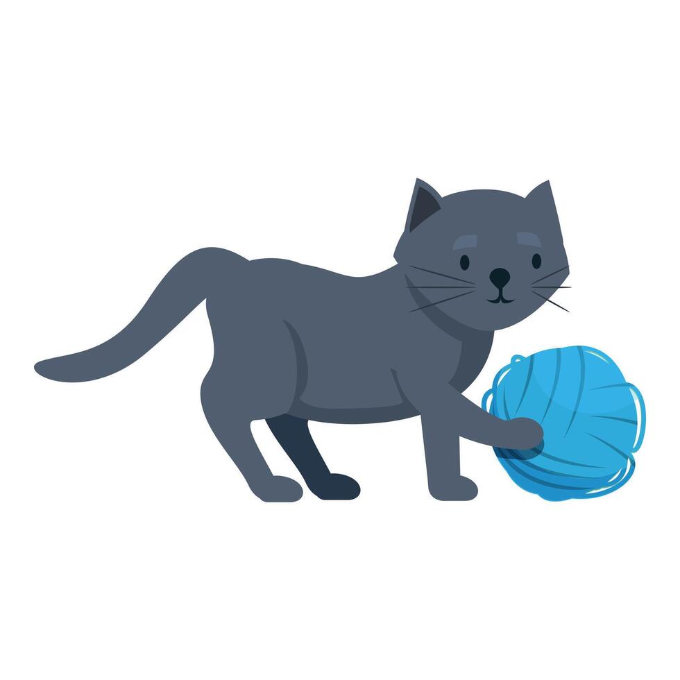 Cute grey cat playing with blue yarn ball vector
