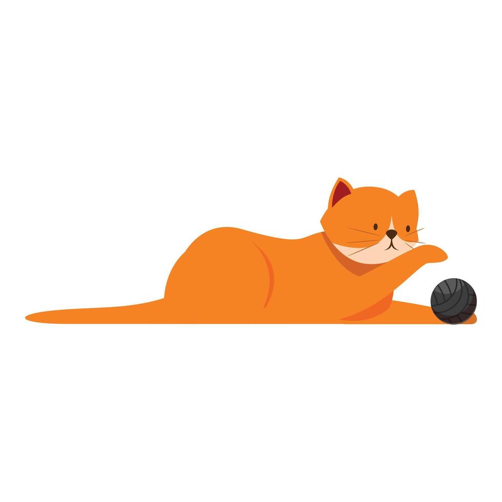 Ginger cat playing with yarn ball on white background vector