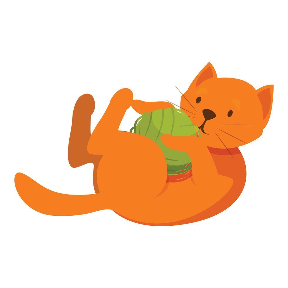 Playful ginger cat having fun with green yarn ball vector