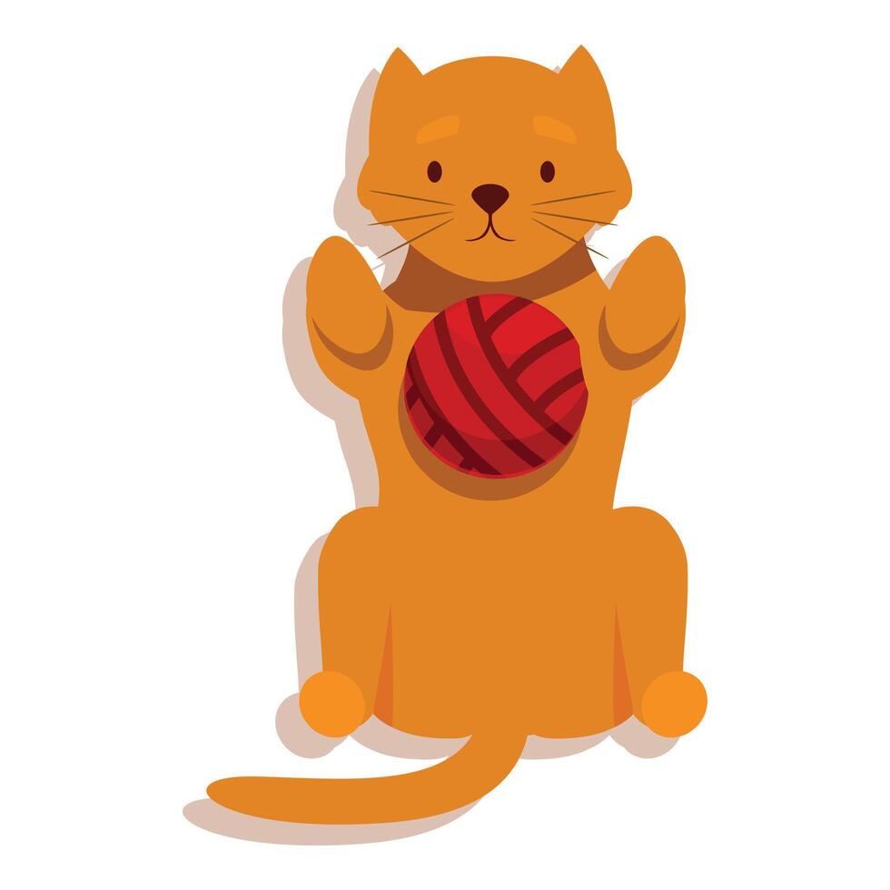 Cute ginger cat playing with red yarn ball on white background vector