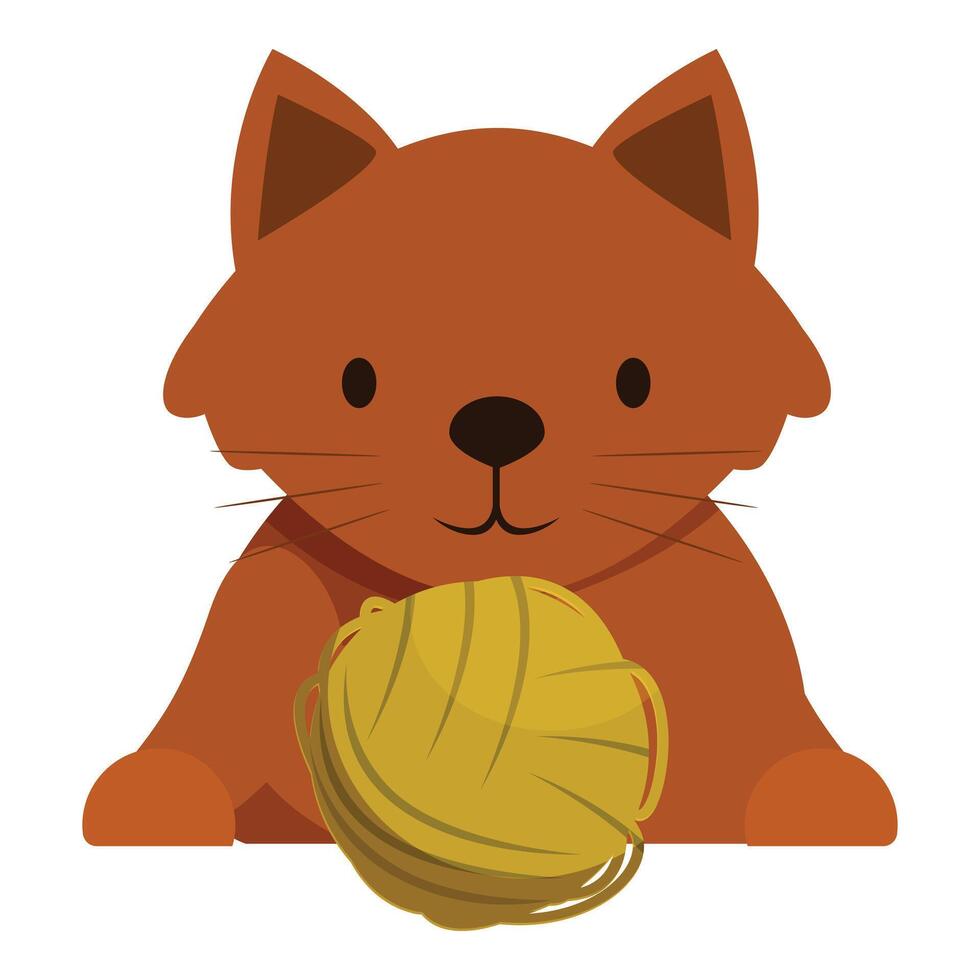 Cute brown cat playing with yarn ball vector