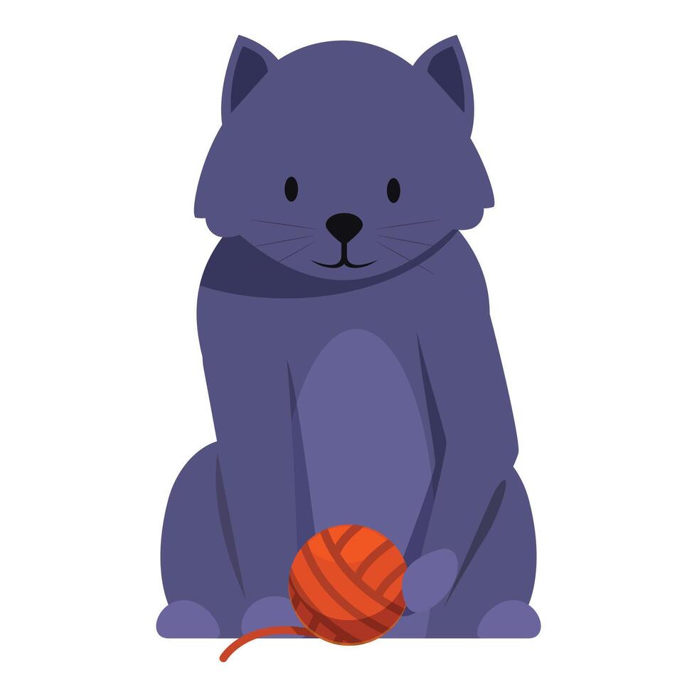 Cute grey cat playing with a ball of yarn vector