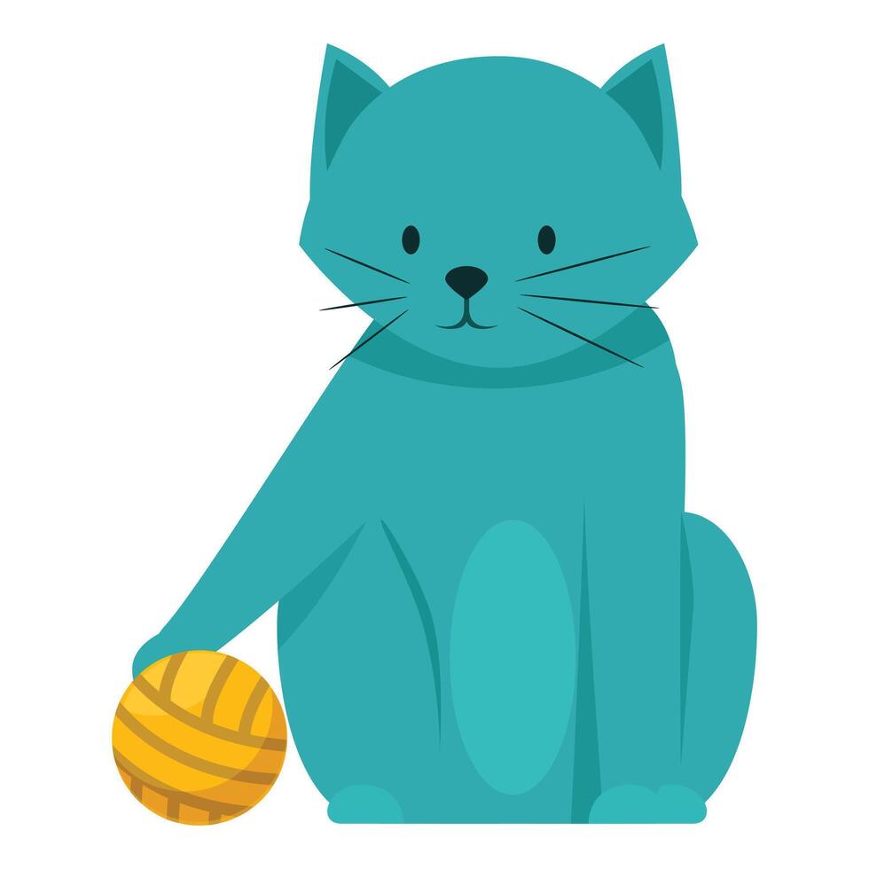 Cute blue cat sitting and playing with a ball of yarn vector