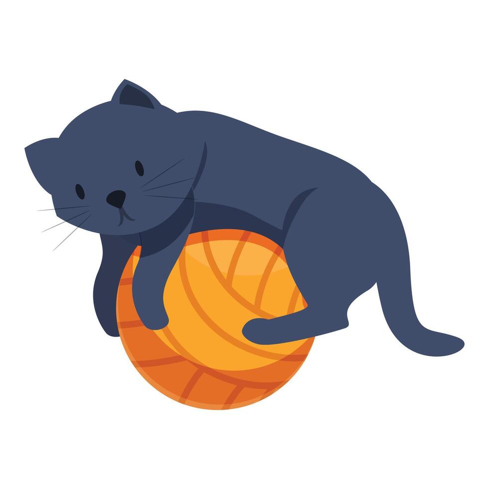 Cute black cat laying and relaxing on yarn ball toy vector
