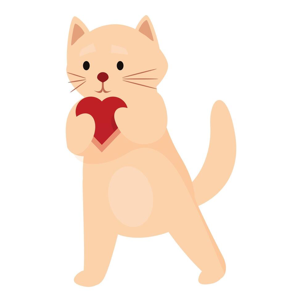 Cute cartoon cat holding a red heart vector