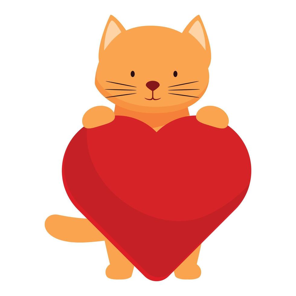 Cute cartoon cat holding big red heart vector
