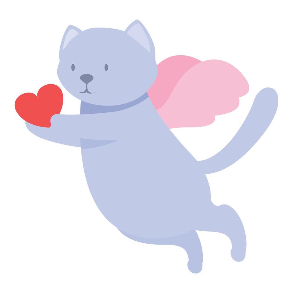 Blue winged cat holding red heart flying vector
