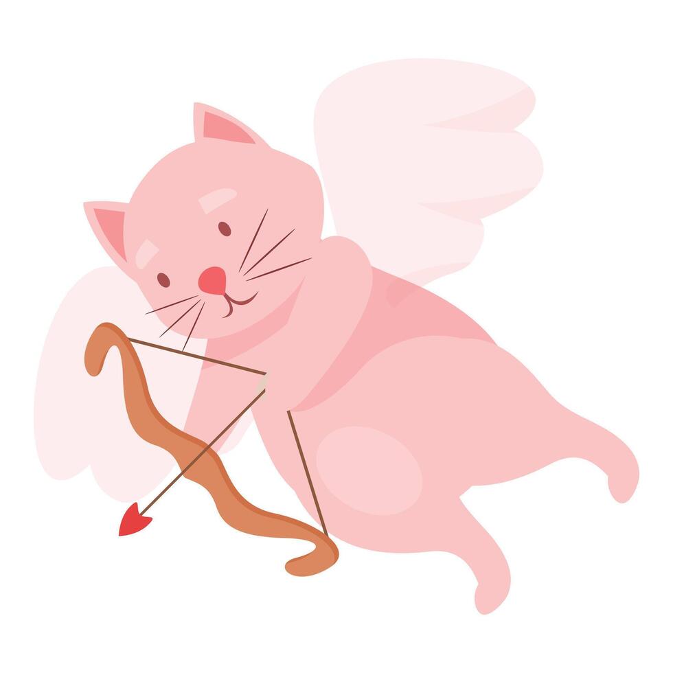 Pink cat angel cupid aiming with a bow and arrow vector