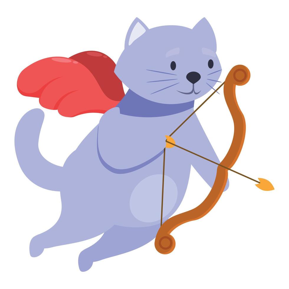 Blue winged cat cupid aiming with bow and arrow vector