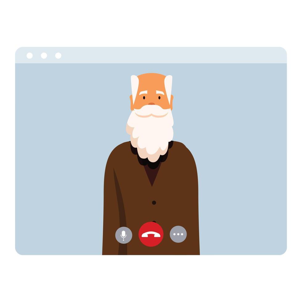 Senior man having a video call on a computer vector