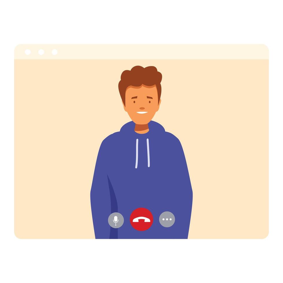 Young man in hoodie making a video call from home vector
