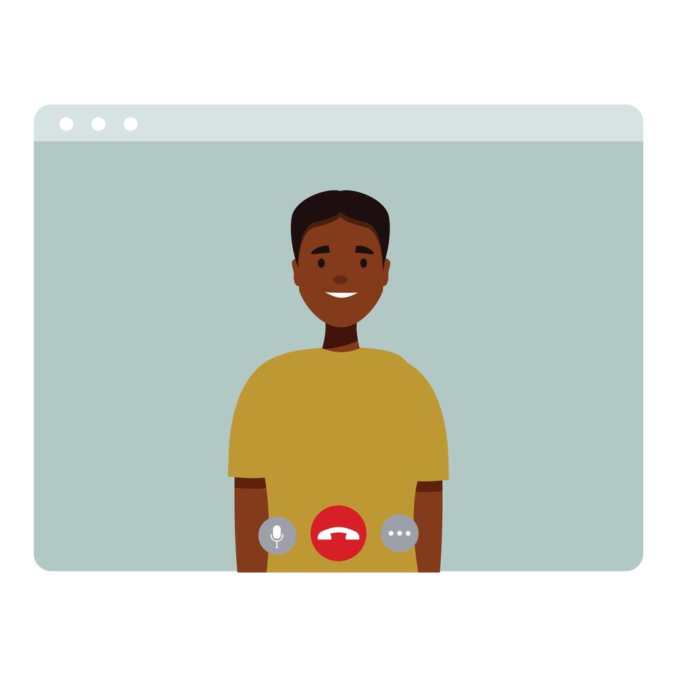 Young man in video call on computer screen vector