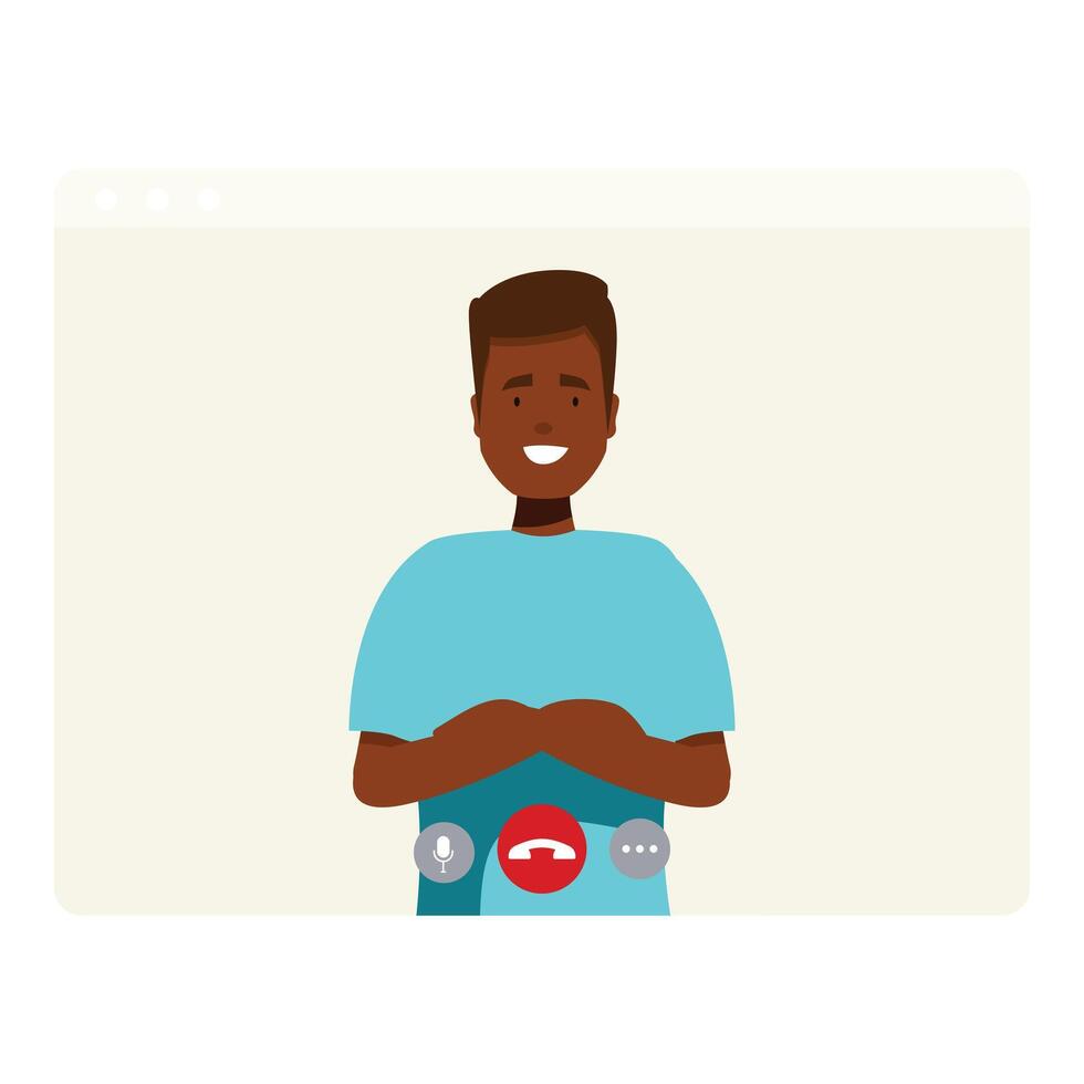 Smiling young man having video call on computer screen vector