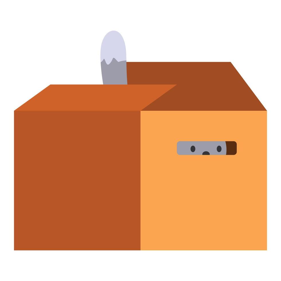 Cute grey cat hiding inside of cardboard box with tail sticking out vector