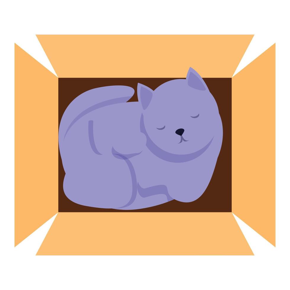 Purple cat sleeping peacefully inside cardboard box vector