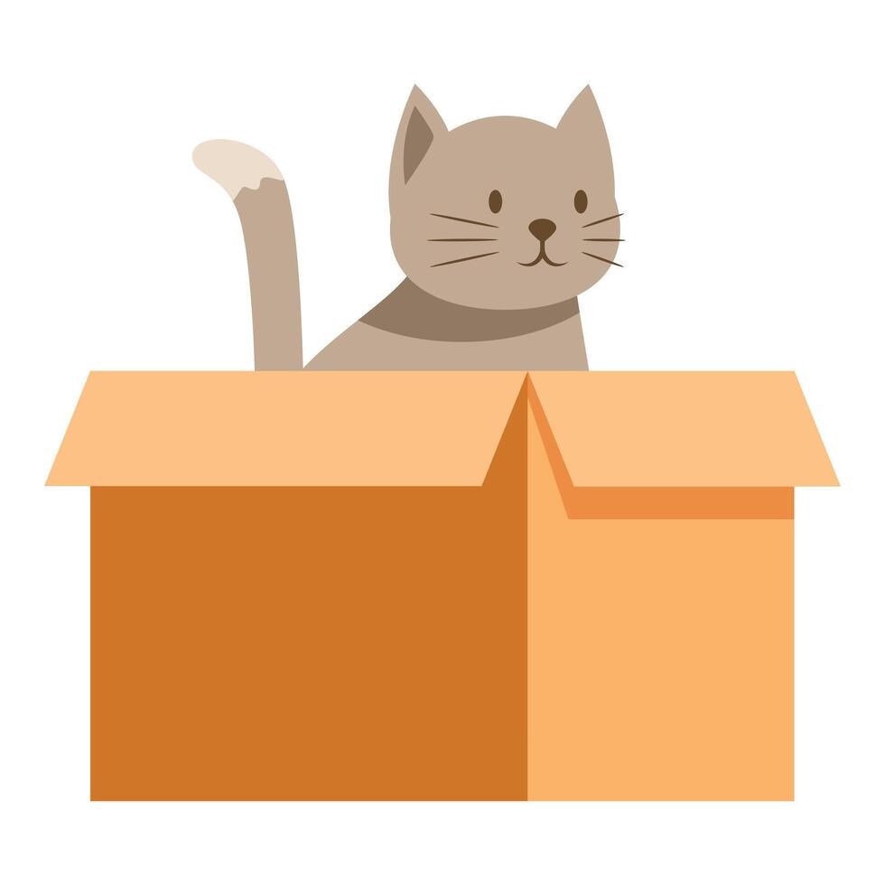 Cute grey tabby cat sitting inside cardboard box vector