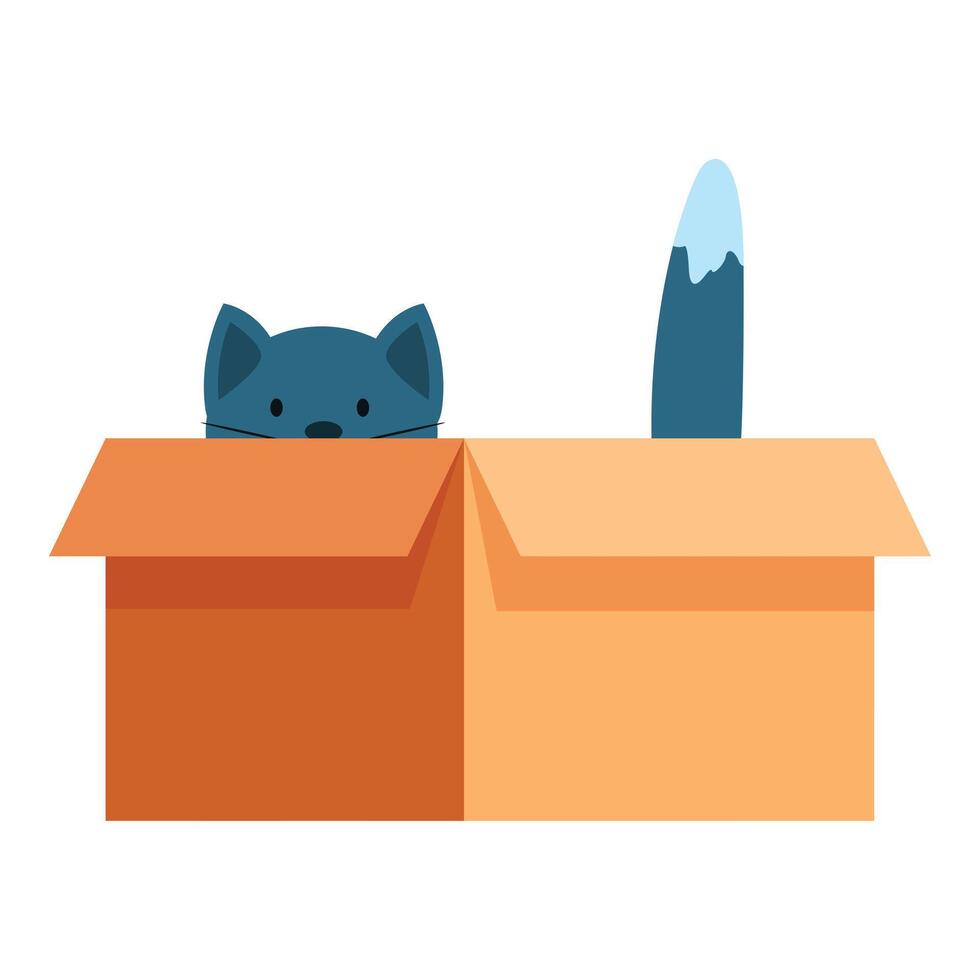 Playful blue cat hiding inside cardboard box vector