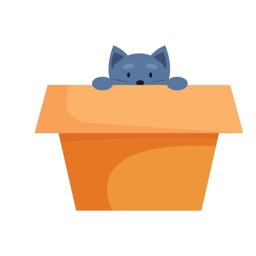 Playful blue cat peeking out of cardboard box vector