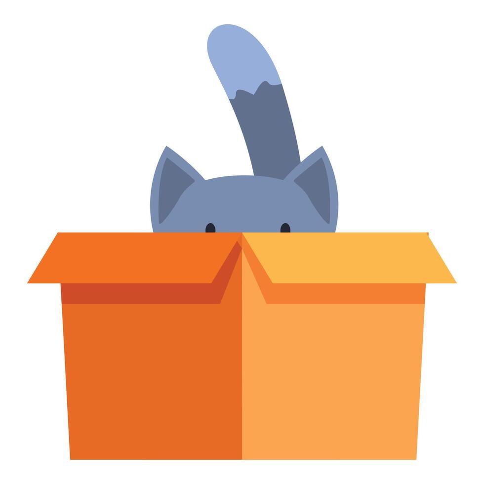 Playful blue cat hiding inside cardboard box vector