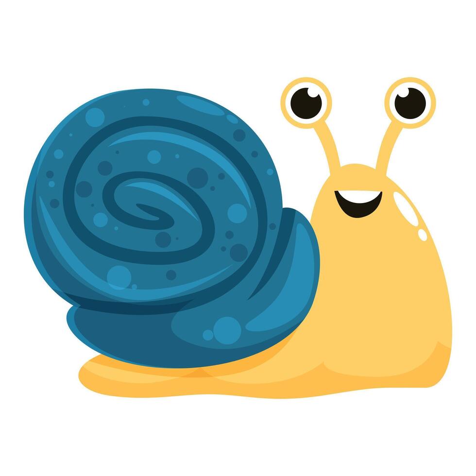 Happy cartoon snail crawling with blue shell vector