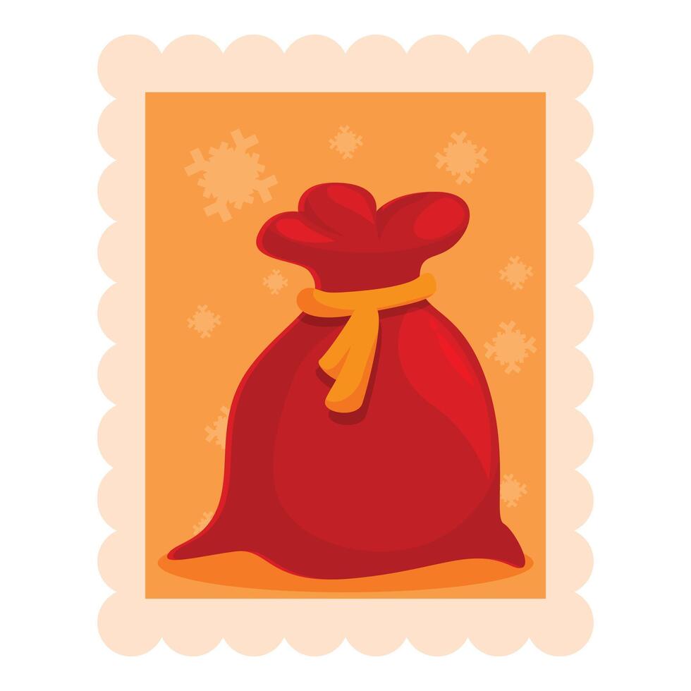 Christmas red bag with yellow ribbon on postage stamp vector