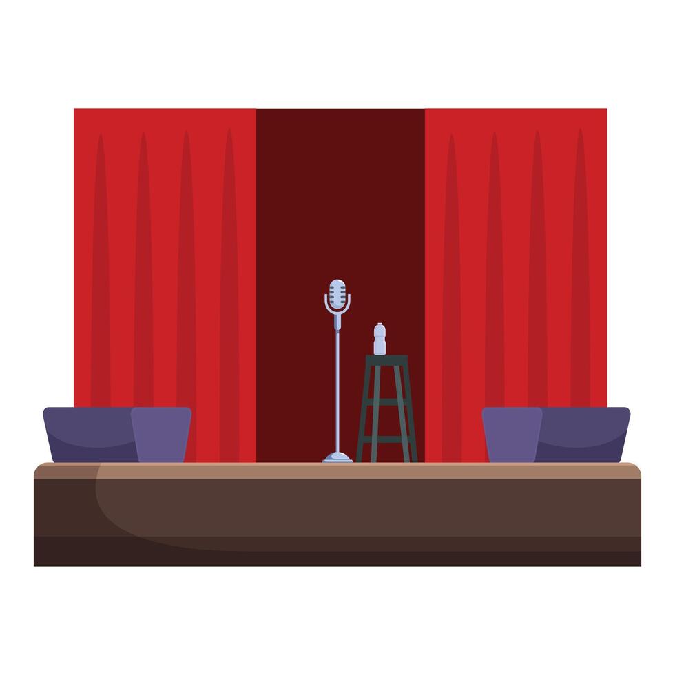 Empty stand up comedy stage with microphone and stool awaiting performer vector