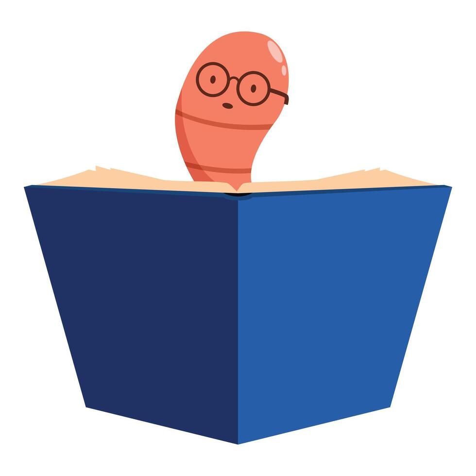 Cute worm wearing glasses reading a big blue book vector