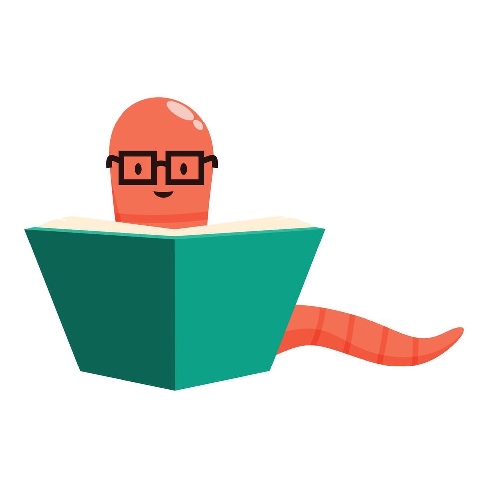Smiling worm wearing glasses reading a big book vector