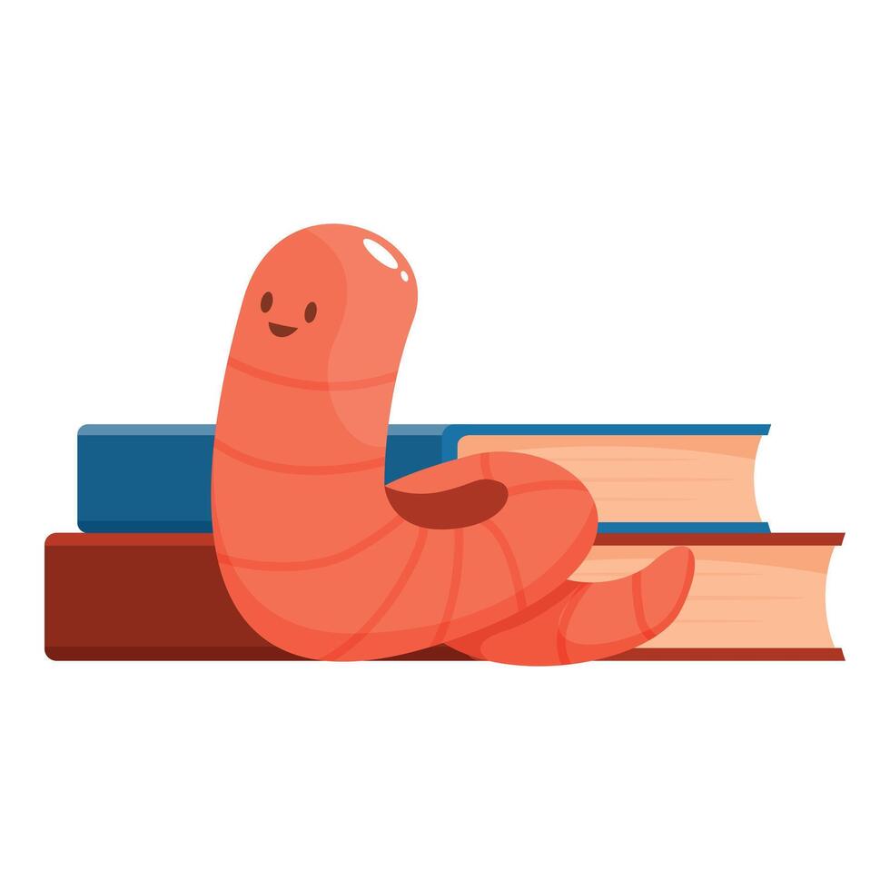 Cute worm relaxing on stack of books after studying vector